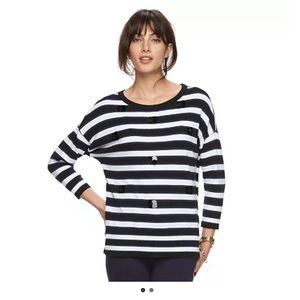 Elle Navy White Striped Embellished oversized Sweater XL